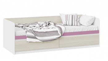Кровать «Сканди» с 2 ящиками Дуб Гарден/Белый/Лиловый в Прокудском - prokudskoe.mebel54.com | фото