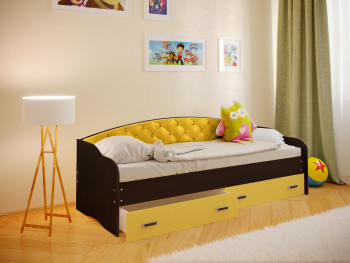 Кровать Софа-8 с мягкой спинкой (900х1900) Венге/Желтый в Прокудском - prokudskoe.mebel54.com | фото