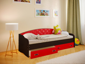 Кровать Софа-8 с мягкой спинкой (900х1900) Венге/Красный в Прокудском - prokudskoe.mebel54.com | фото