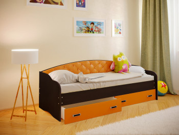 Кровать Софа-8 с мягкой спинкой (900х1900) Венге/Оранжевый в Прокудском - prokudskoe.mebel54.com | фото