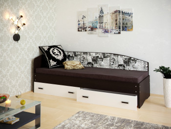 Кровать Софа-9 с мягкой спинкой с рисунком Милана (900х2000) Венге/Белый в Прокудском - prokudskoe.mebel54.com | фото