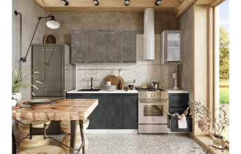 Кухонный гарнитур Нувель 1800мм белый/бетон коричневый/бетон черный в Прокудском - prokudskoe.mebel54.com | фото