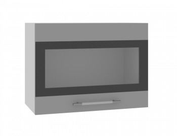 Норд ШВГС 600 Шкаф верхний горизонтальный со стеклом (Софт черный/корпус Белый) в Прокудском - prokudskoe.mebel54.com | фото