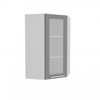 Норд ШВУС 600Н Шкаф верхний угловой (премьер) высокий (Софт черный/корпус Белый) в Прокудском - prokudskoe.mebel54.com | фото