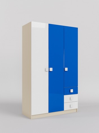 Шкаф 3-х створчатый с ящиками Скай люкс (Синий/Белый/корпус Клен) в Прокудском - prokudskoe.mebel54.com | фото