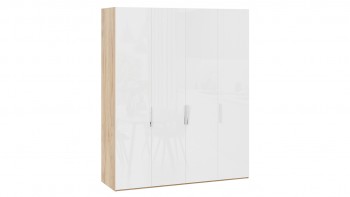 Шкаф для одежды с 4 глухими дверями «Эмбер» Яблоня Беллуно/Белый глянец в Прокудском - prokudskoe.mebel54.com | фото
